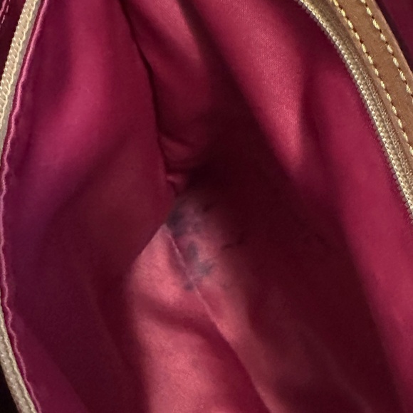 Rare Coach crossbody messenger bag purple nubuck leather w/camel leather strap - Picture 7 of 12